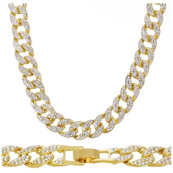 Iced Out 14K Gold PT Miami Cuban Necklace - Picture 3 of 5